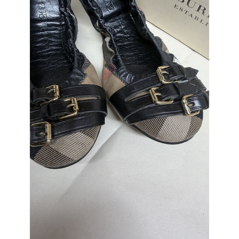 Burberry Falcony House Check Ballerina Flats Black Leather EU 39 UK 6 w/ Box - Picture 9 of 12